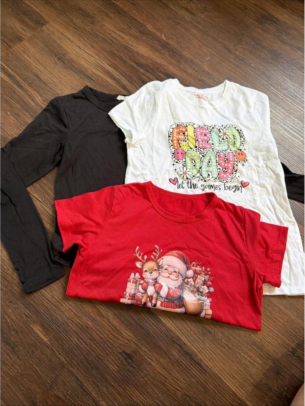 Girls T-Shirt Lot Size 10-12. Black Long Sleeve And Ted And White Short Sleeve